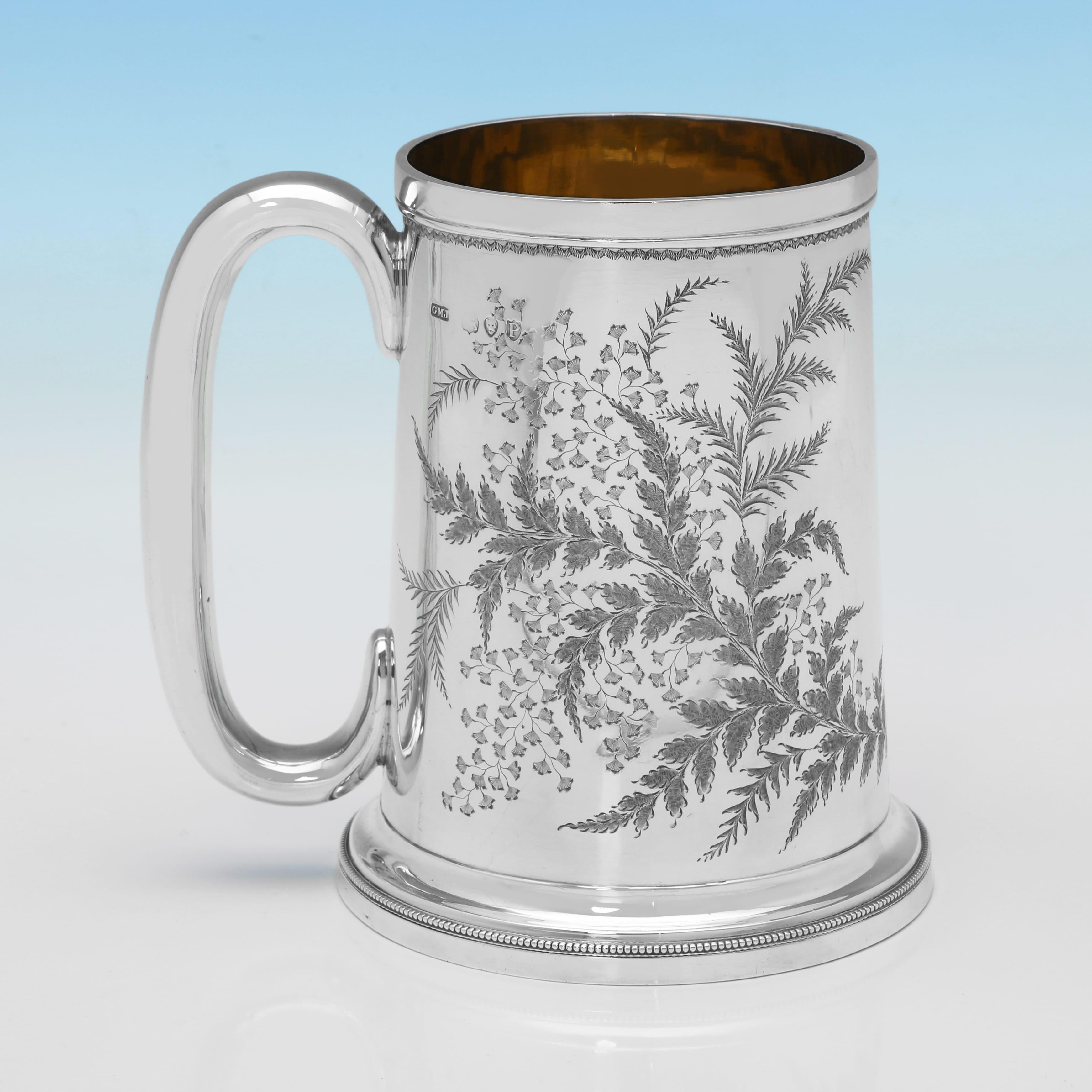 Victorien Chope à bière ou chope en argent sterling de l'époque victorienne, fabriquée à Londres en 1890 en vente