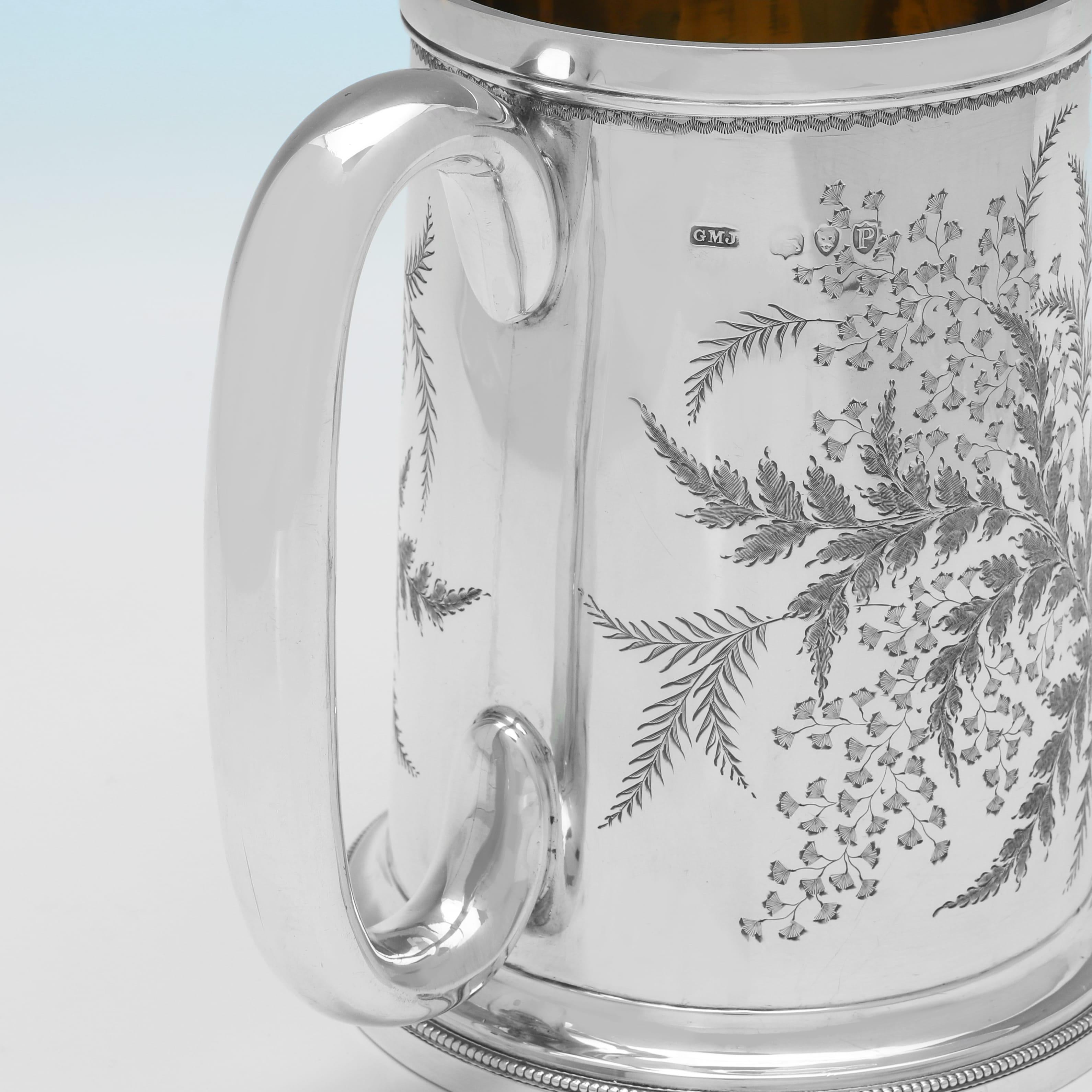 Anglais Chope à bière ou chope en argent sterling de l'époque victorienne, fabriquée à Londres en 1890 en vente