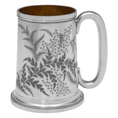 Victorian sterling silver beer mug or tankard made in London in 1890