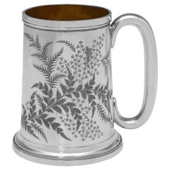 Victorian sterling silver beer mug or tankard made in London in 1890