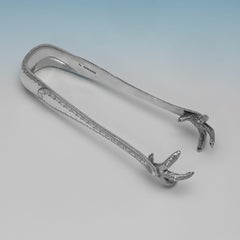 Victorian Sterling Silver Bird's-Claw Ice Tongs by Martin, Hall & Co., 1883
