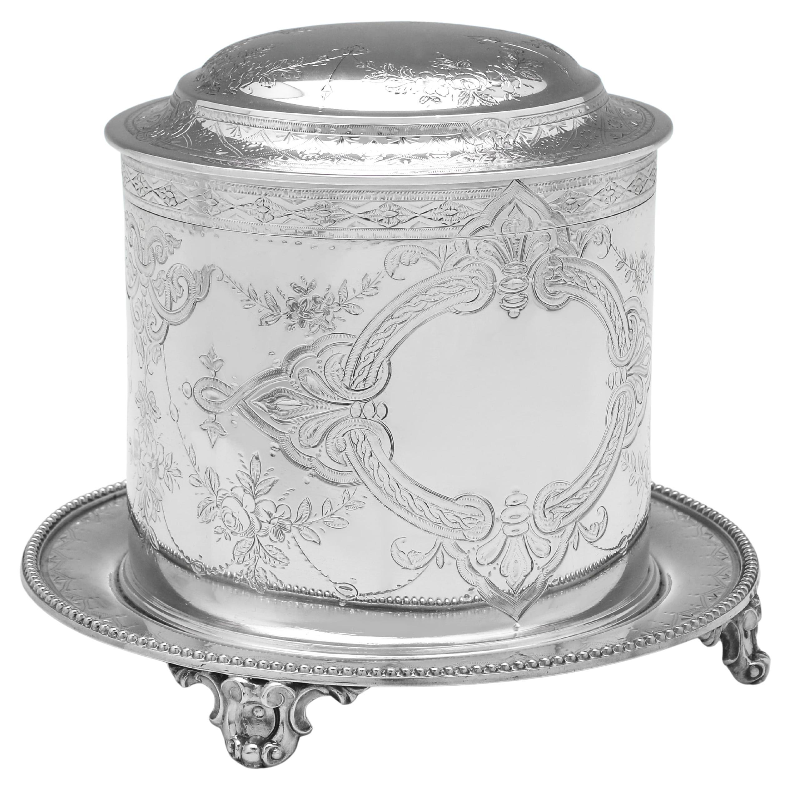 Victorian Sterling Silver Biscuit Box by Edward Charles Brown, 1867 For Sale