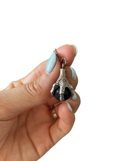 Victorian Sterling Silver Black Onyx Bird Claw Charm Necklace Circa 1880
