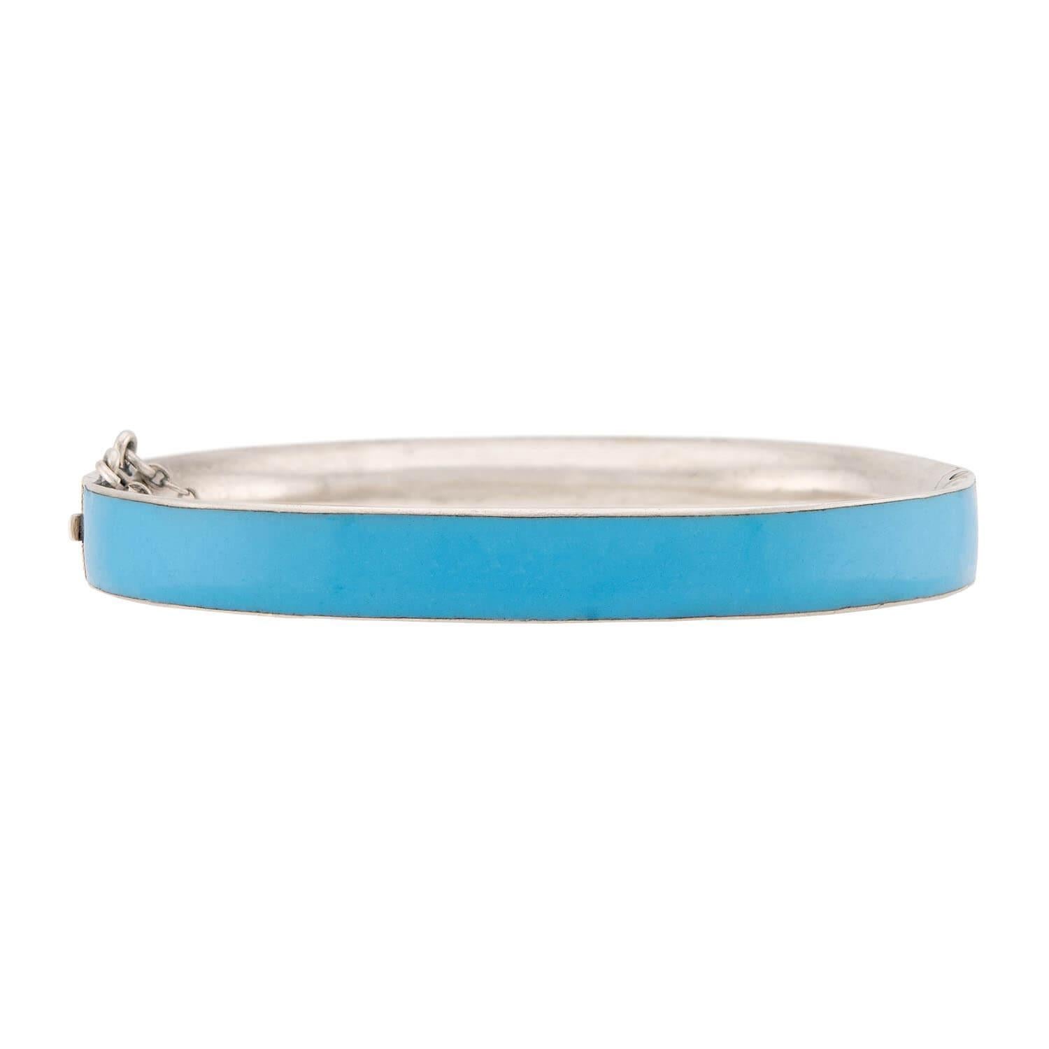 Donna Bracciale a cerniera vittoriano in argento sterling e smalto blu in vendita