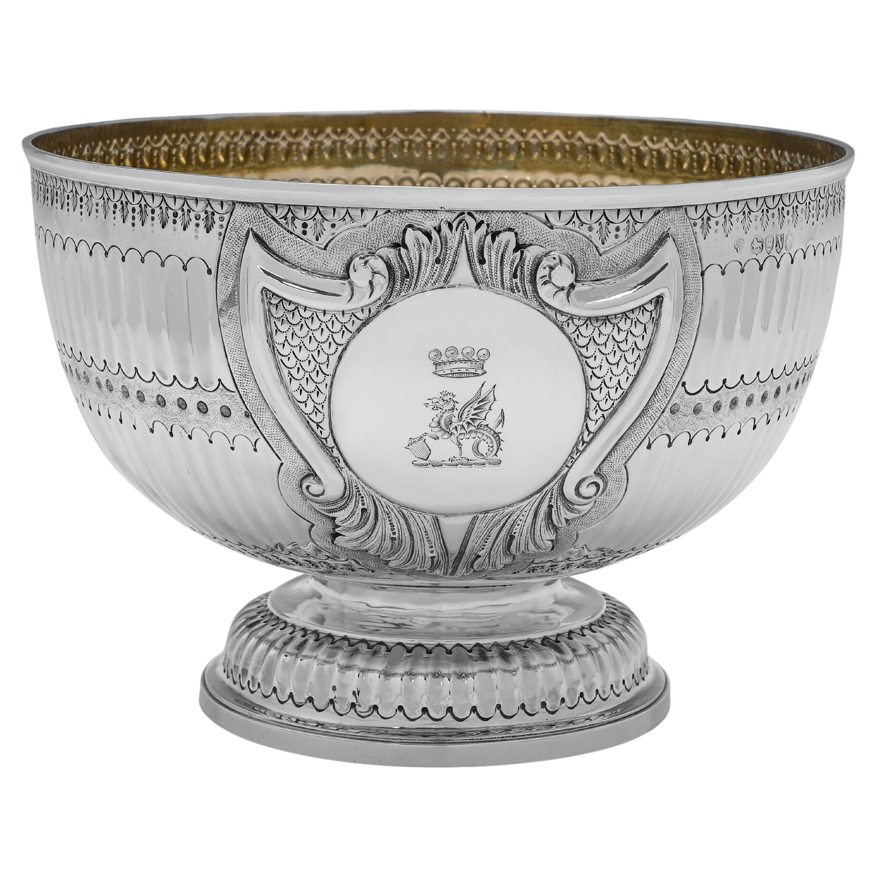 Victorian sterling silver bowl made in London in 1888 by Charles Stuart Harris