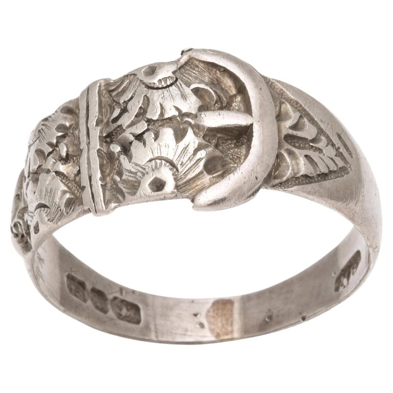 For buckle jewelry lovers here is a bright and perfect sterling silver buckle ring. The ring is completely hallmarked. In the Victorian Era buckle jewelry such as this signified the union of two people bound together.  It could be a lover