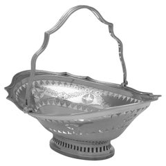 Antique Victorian sterling silver cake basket made in London in 1900 by C. S. Harris
