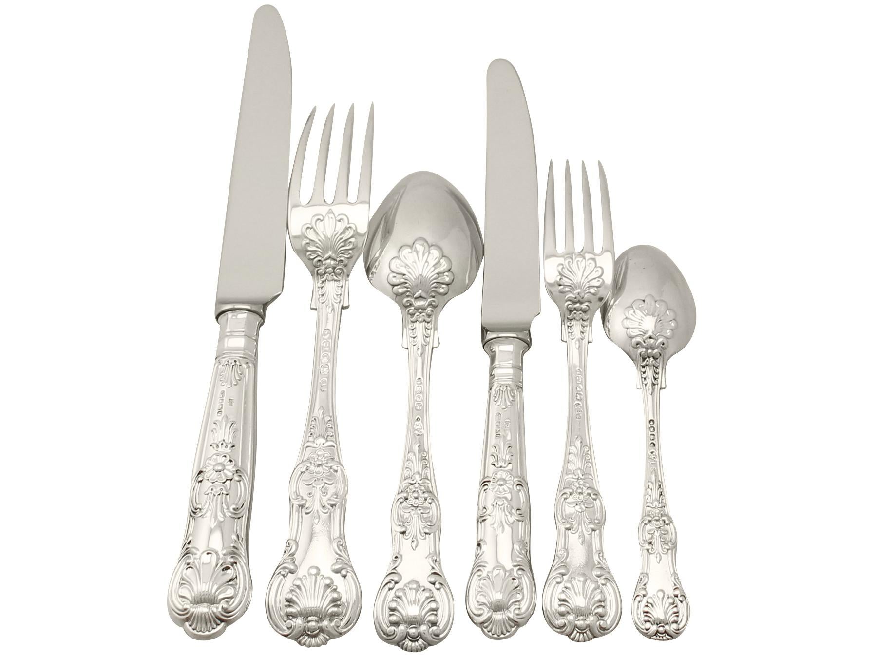 An exceptional, fine and impressive antique Victorian English sterling silver straight Queen's pattern flatware service for eighteen persons, an addition to our canteen of cutlery collection.

The pieces of this exceptional, antique Victorian