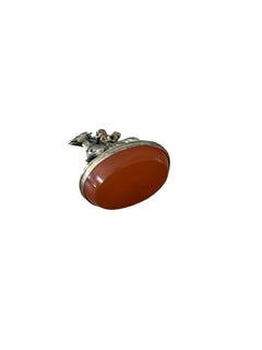 Victorian Sterling Silver Carnelian Stag Heraldic Desk Fob Seal Circa 1890