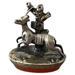 Victorian Sterling Silver Carnelian Stag Heraldic Desk Fob Seal Circa 1890