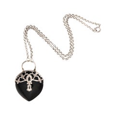 Victorian Sterling Silver Carved Horn Padlock Pendant Necklace