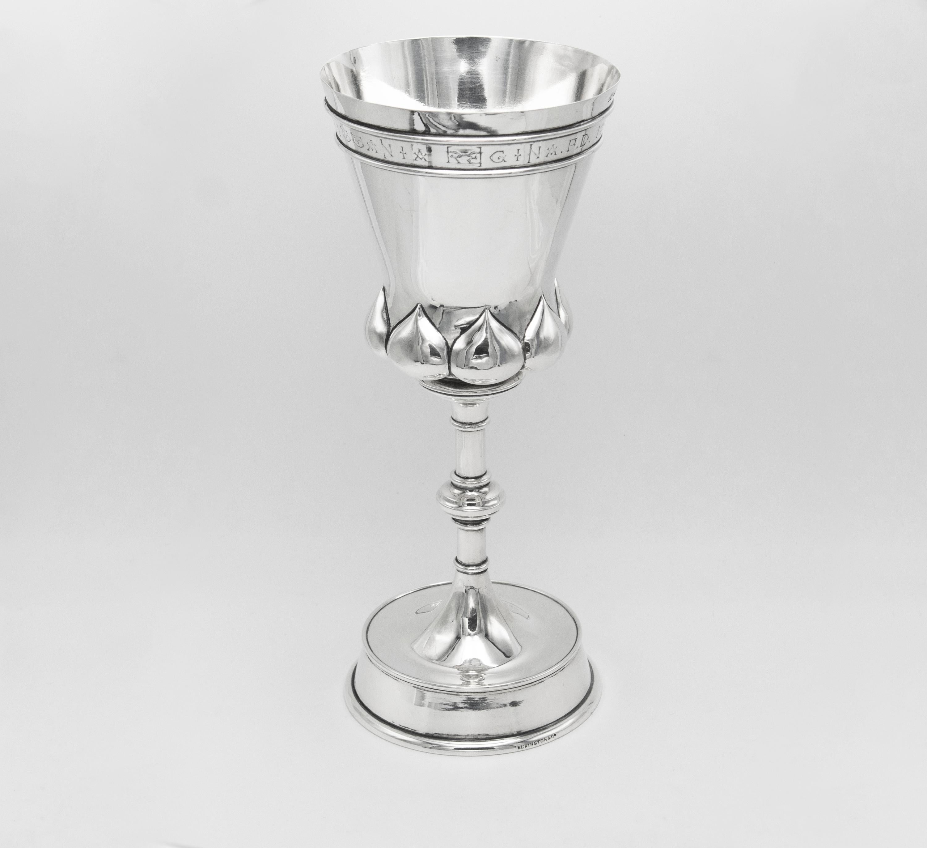 Engraved Victorian Sterling Silver Chalice With Gothic Style Inscription Elkington & Co