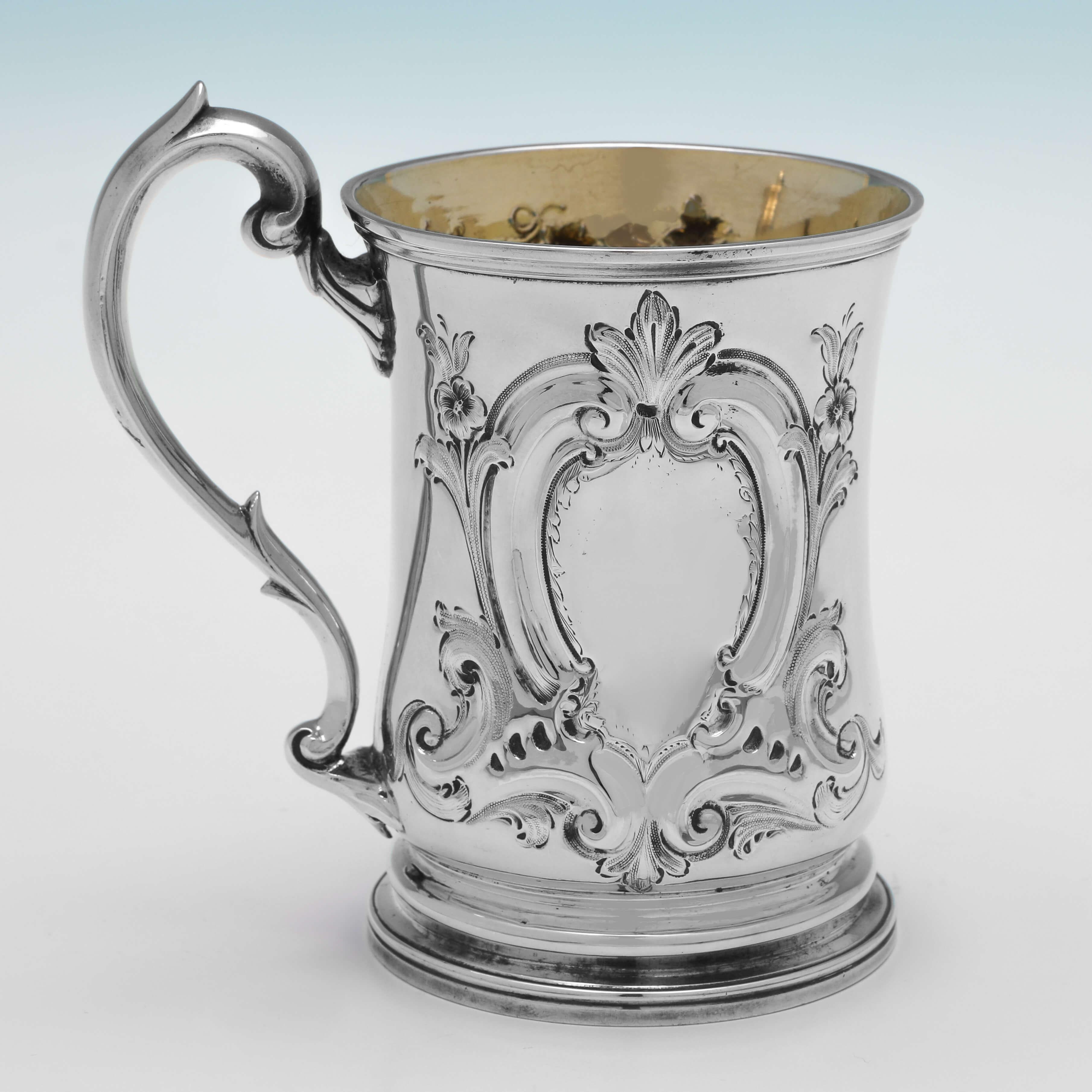 Baroque Victorian Sterling Silver Child's Mug or Christening Mug, Barnards, London, 1856