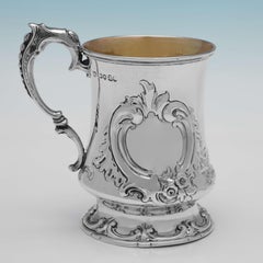 Victorian Sterling Silver Christening Mug - Chased Scene of a Dog & Child - 1855