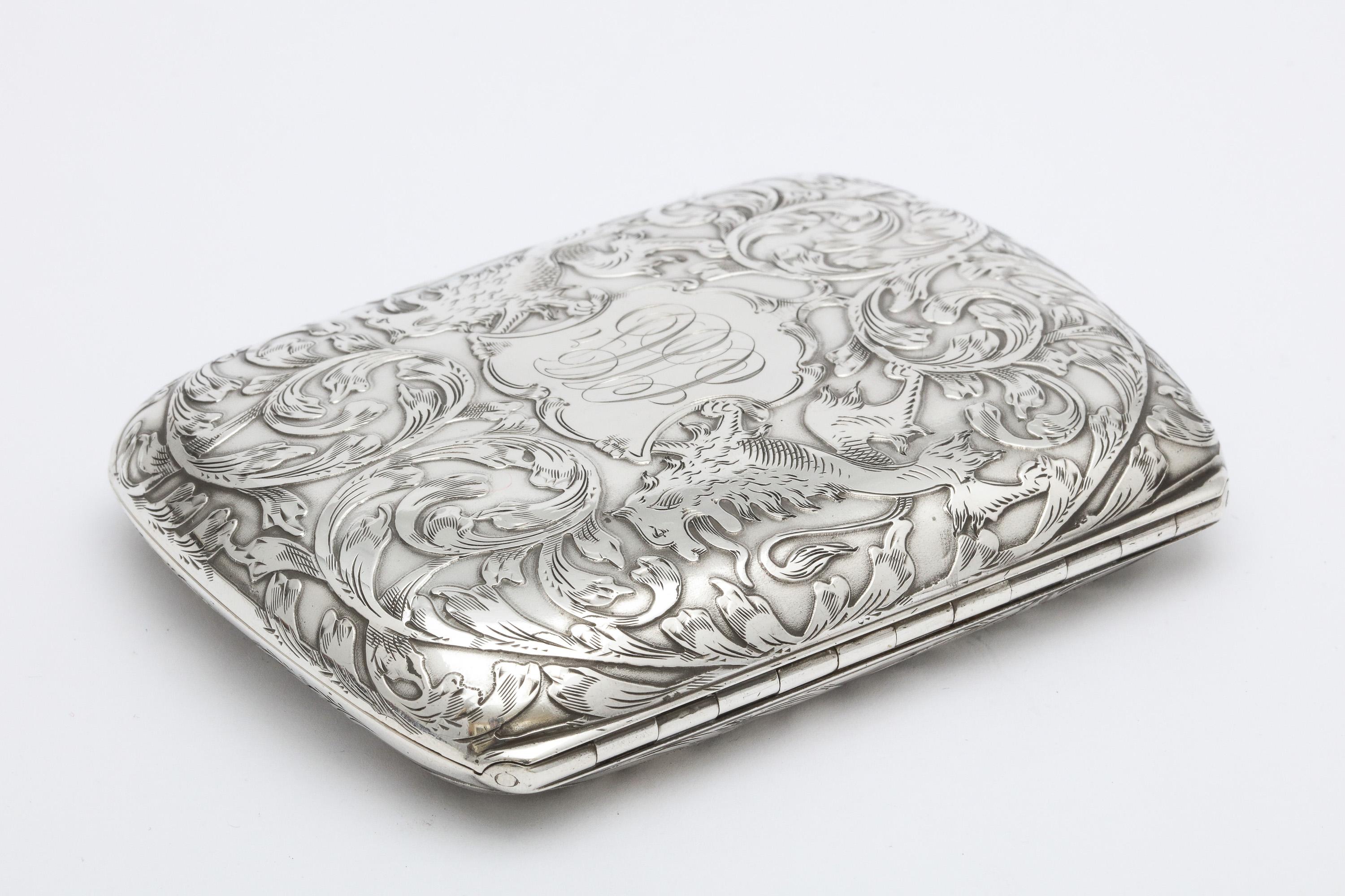 American Victorian Sterling Silver Cigarette Case with Lion Motif 