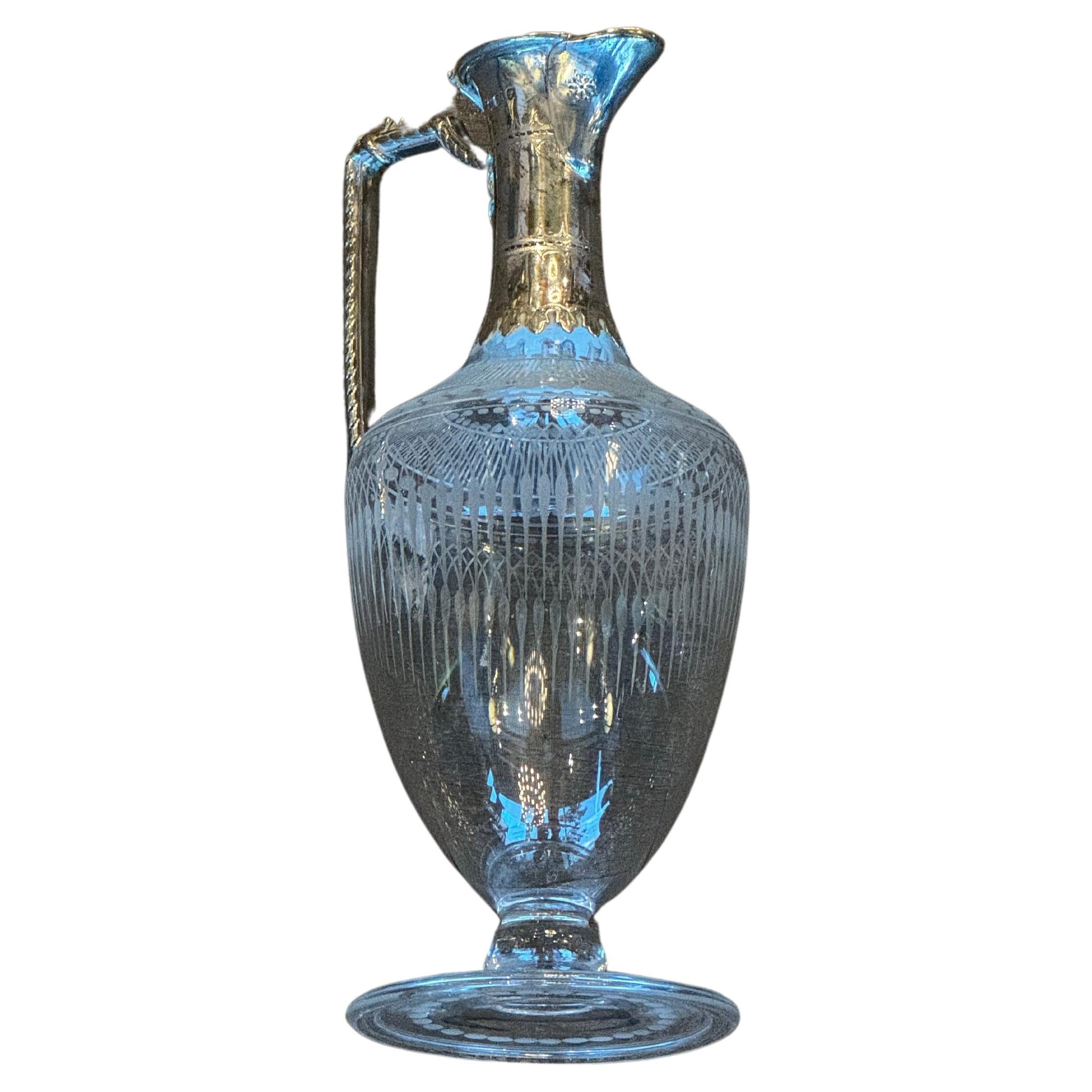 Victorian Sterling Silver Mounted Clear Glass Claret Jug
W & G Sessions, Sheffield and William Hutton & Sons LTD
Sourced from London, England Circa 1872 & 1898