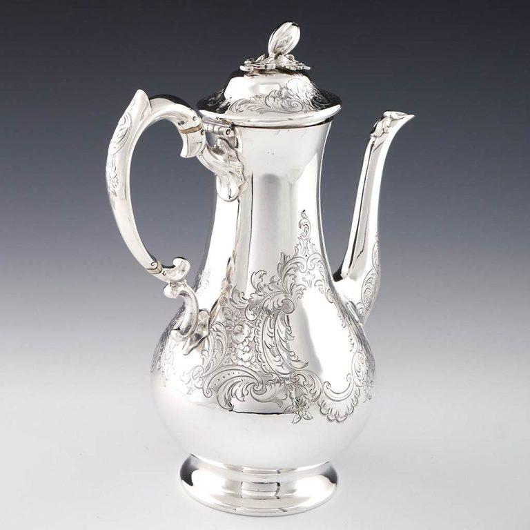 Victorian Sterling Silver Coffee Pot London 1864 For Sale 4