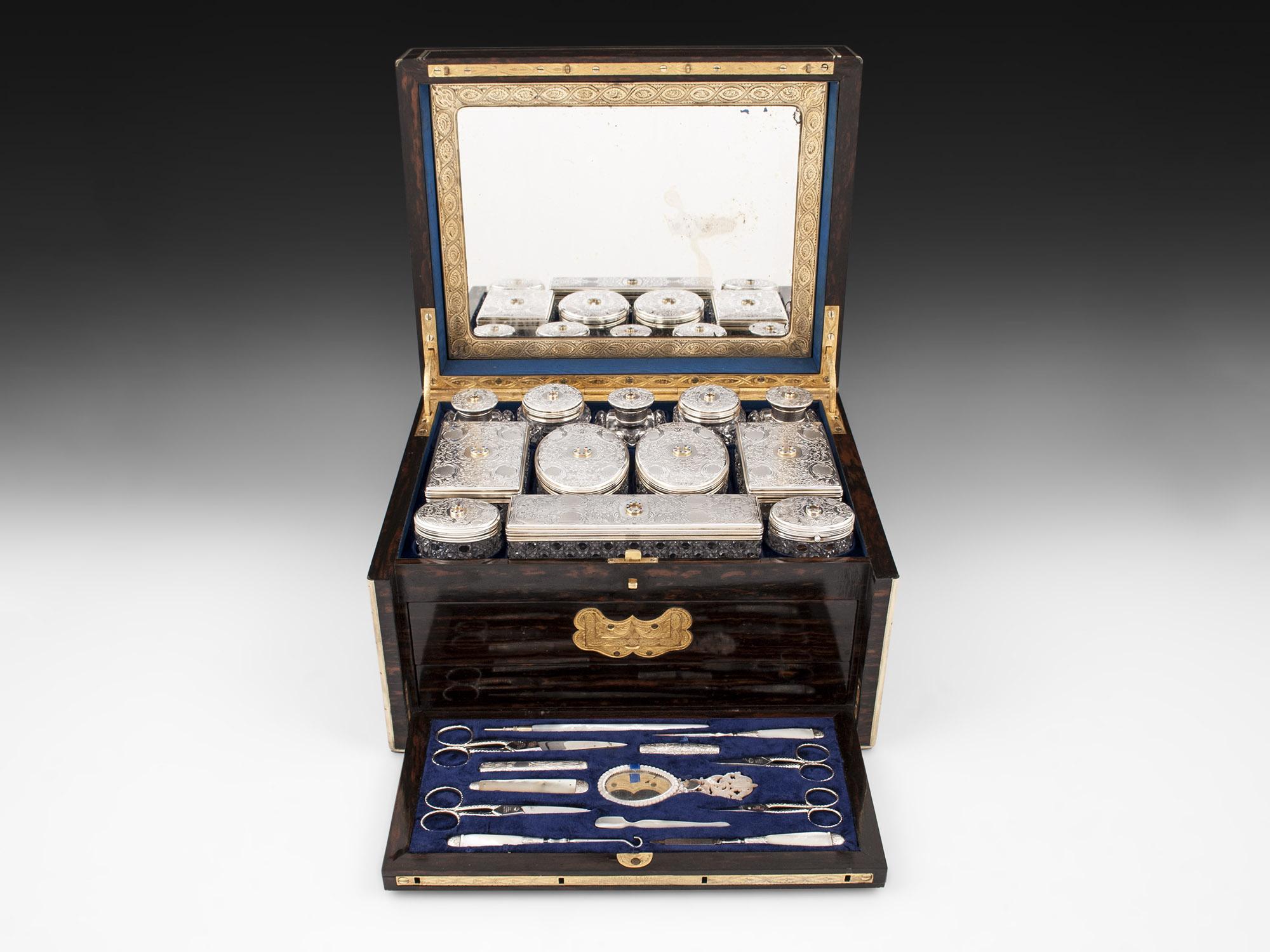 Victorian Sterling Silver Coromandel Vanity Box For Sale 2