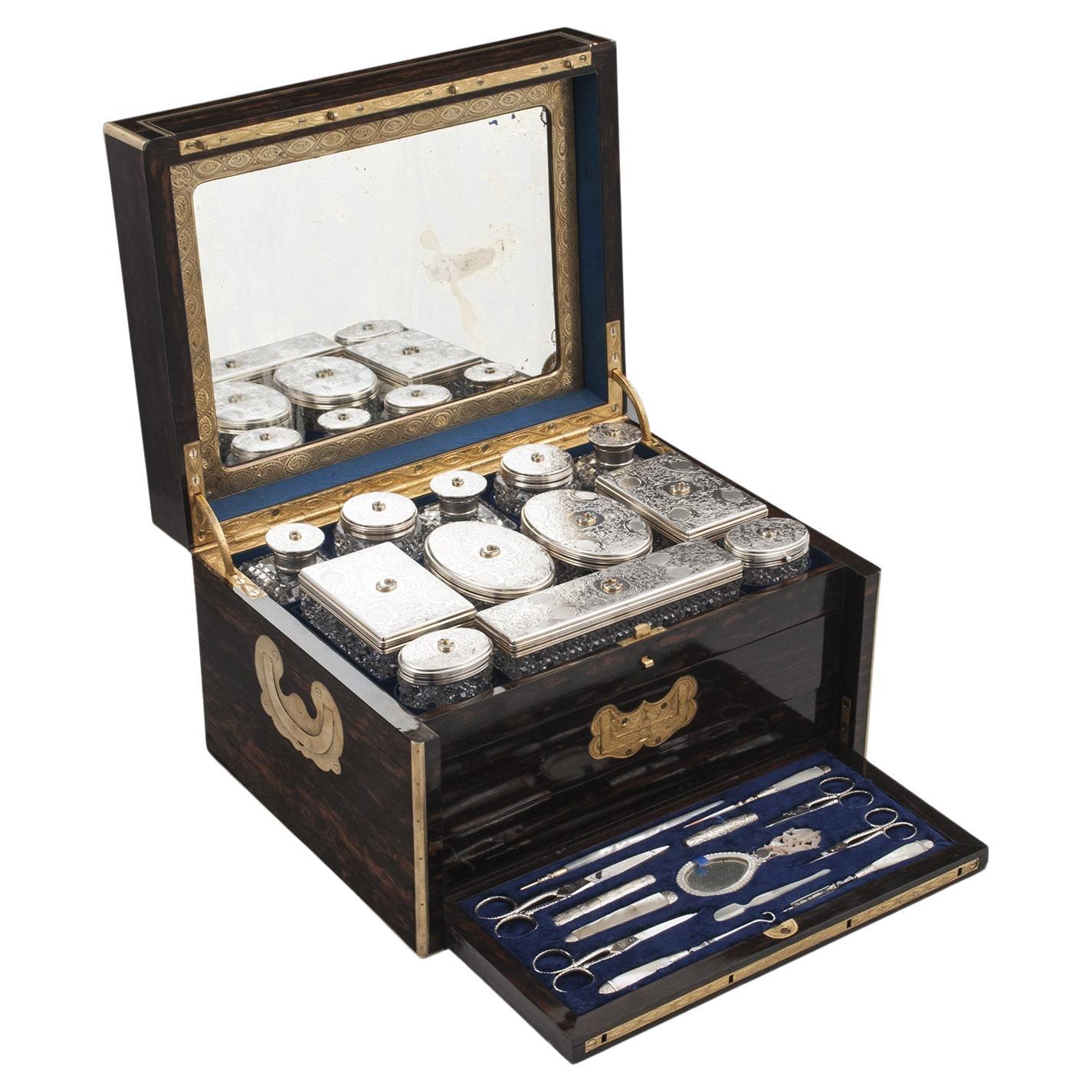 Victorian Sterling Silver Coromandel Vanity Box For Sale