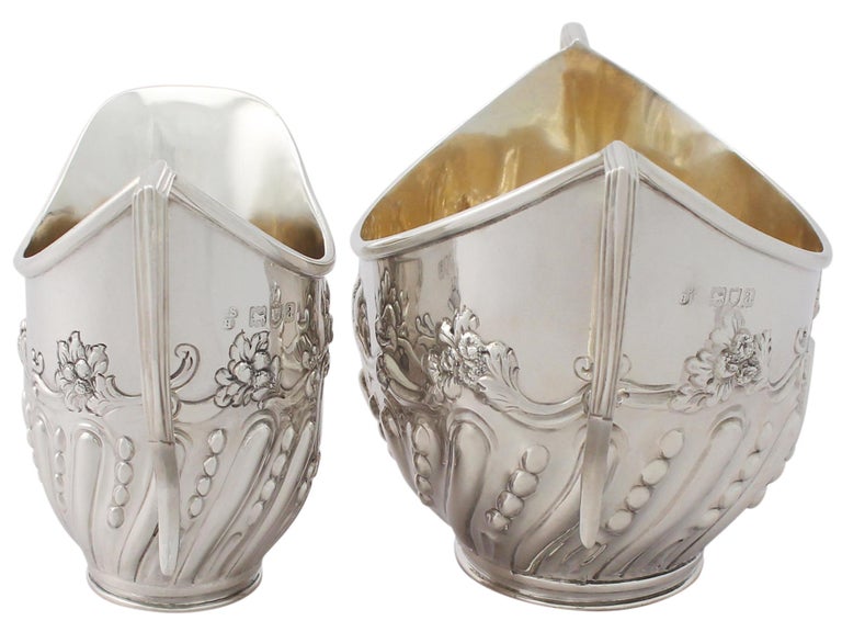 Embossed Victorian Sterling Silver Cream Jug and Sugar Bowl For Sale