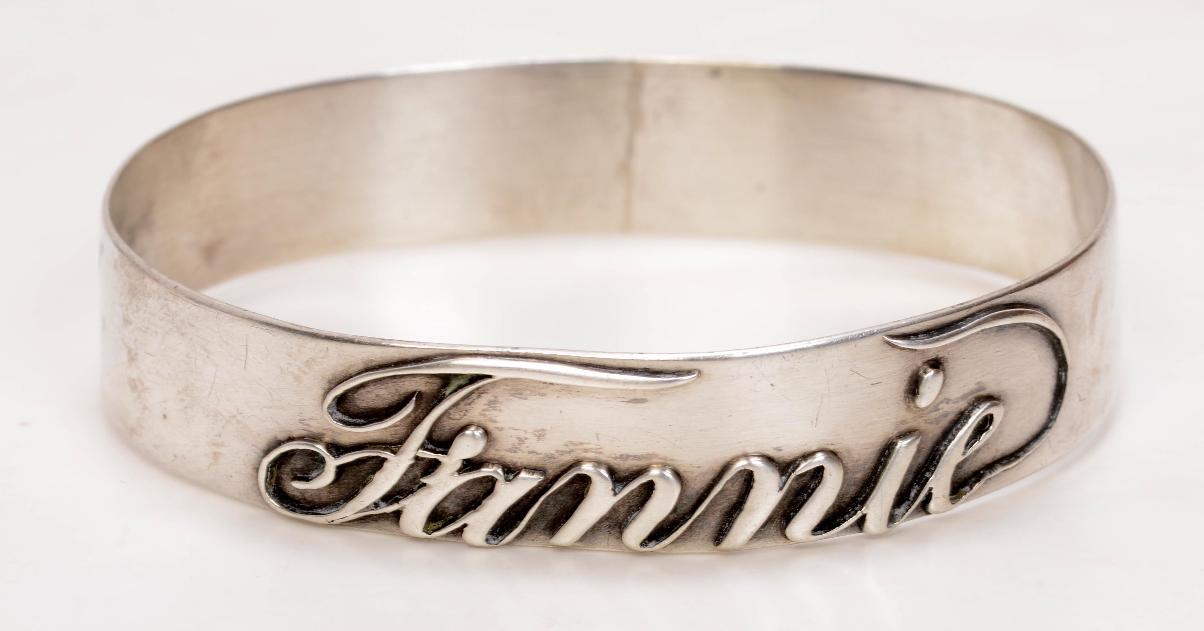 Victorian Sterling Silver Cuff, With Unusual Applied Script 