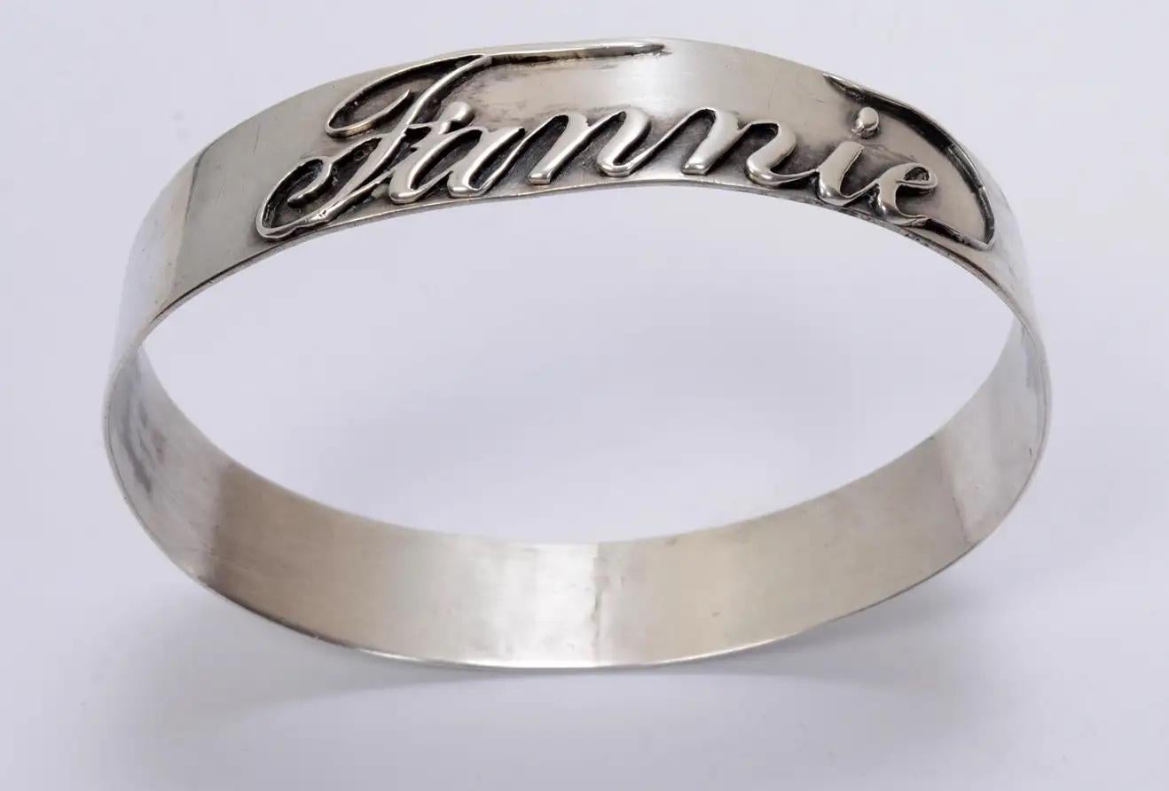 Victorian Sterling Silver Cuff, With Unusual Applied Script 