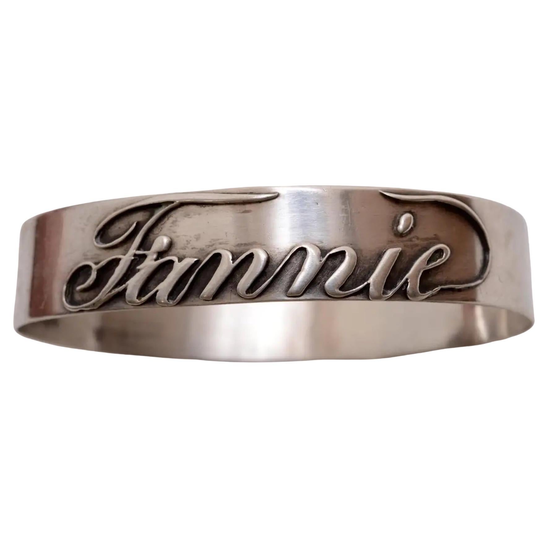 Victorian Sterling Silver Cuff, With Unusual Applied Script "Fannie" c1880 For Sale