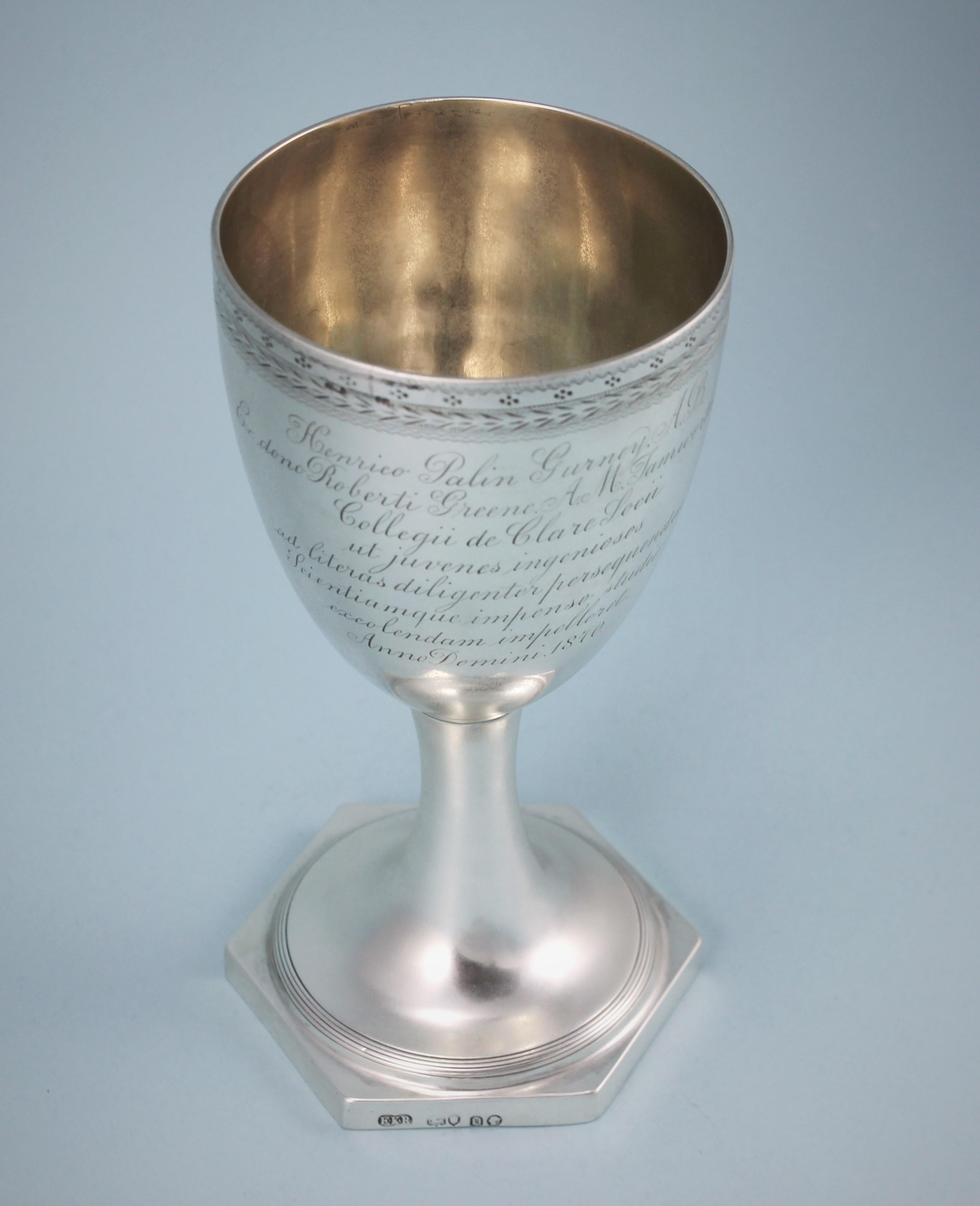 English Victorian Sterling Silver Cup on Hexagonal Foot, London, 1869 For Sale