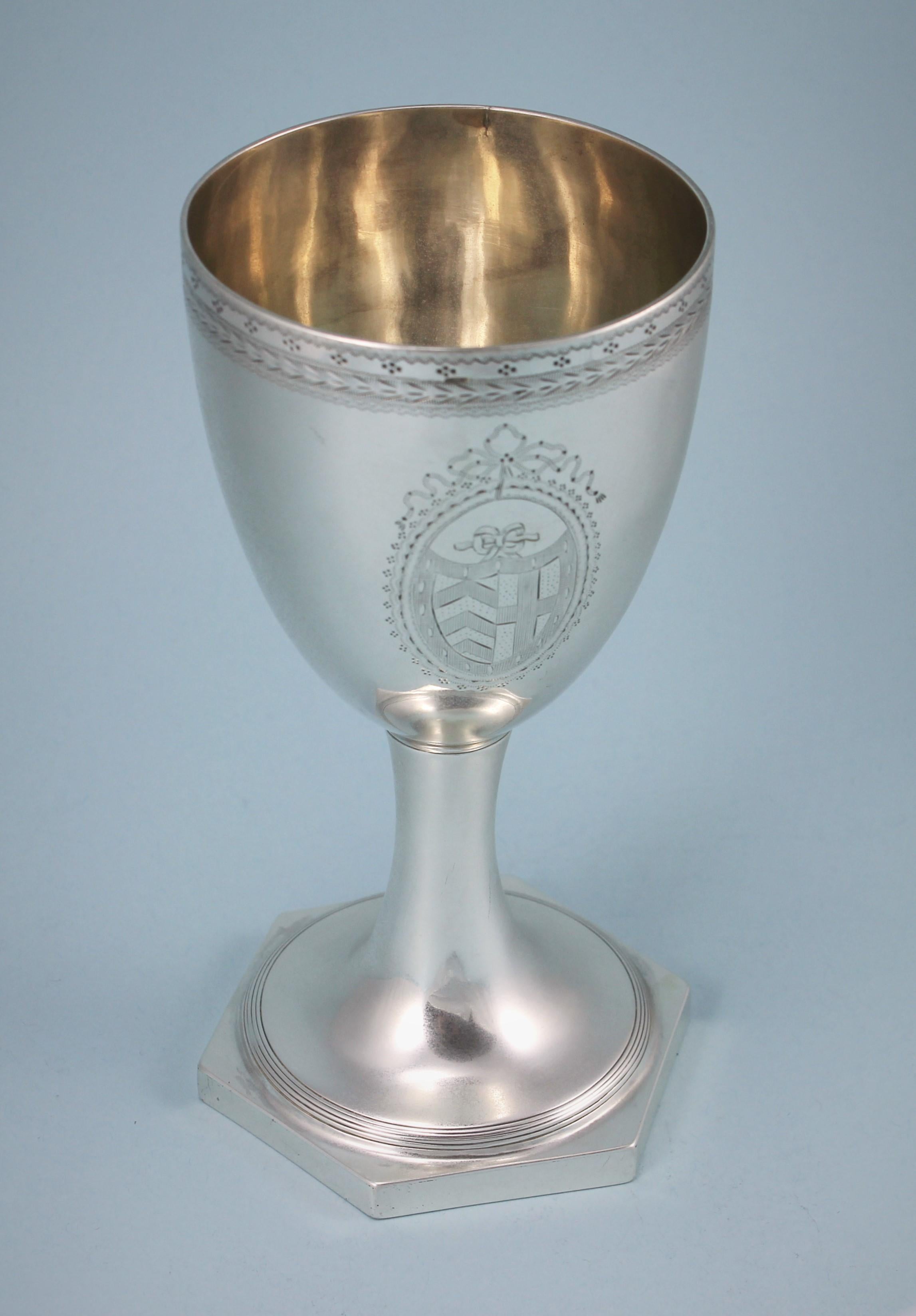 Mid-19th Century Victorian Sterling Silver Cup on Hexagonal Foot, London, 1869 For Sale