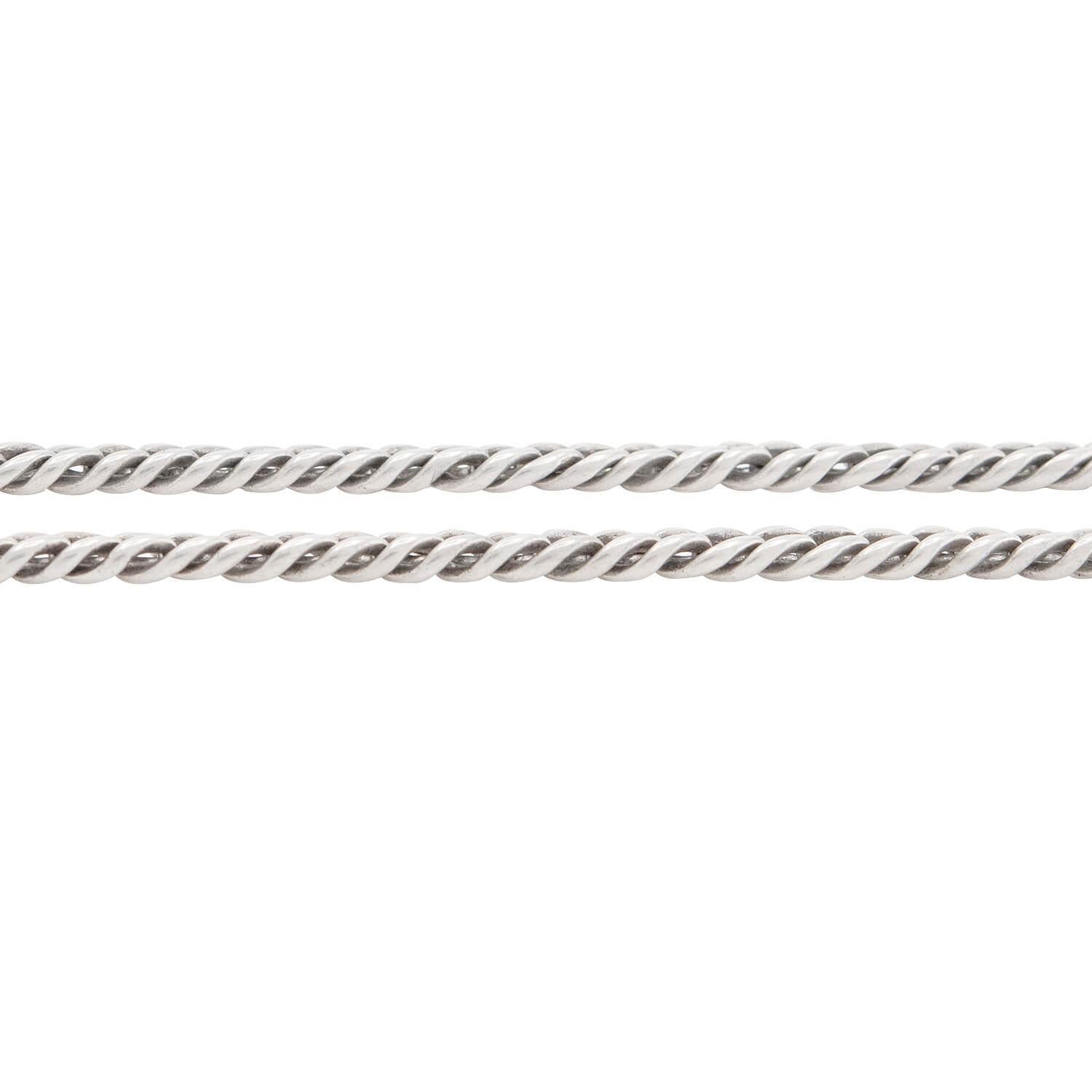 Una favolosa collana a catena con maglie a cordoncino di epoca vittoriana (ca. 1880)! Questa lunga catena a maglie è realizzata in argento sterling. La catena non ha un fermaglio per aprirsi e chiudersi, ma è abbastanza lunga da poter essere
