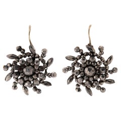 Victorian Sterling Silver Cut Steel Snowflake Motif Earrings