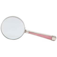 Antique Victorian, Sterling Silver, Deep Pink Guilloche Enamel-Mounted Magnifying Glass