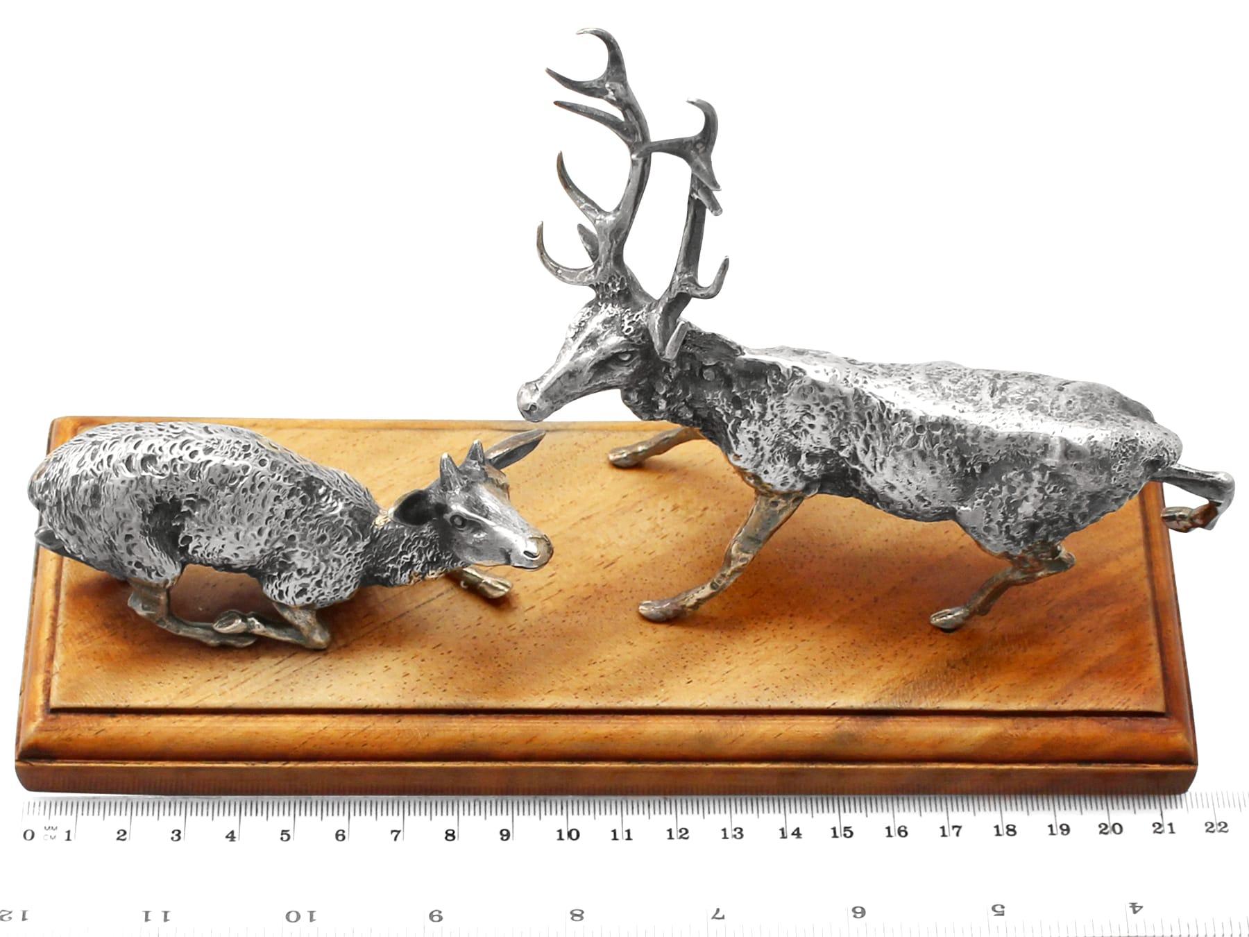 Victorian Sterling Silver Deer and Stag Table Ornament For Sale 1