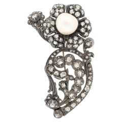 Victorian Sterling Silver Diamond and Pearl Brooch