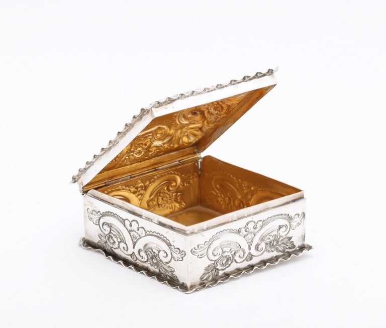 Victorian Sterling Silver Diamond-Form Trinkets Box with Hinged Lid For Sale 3