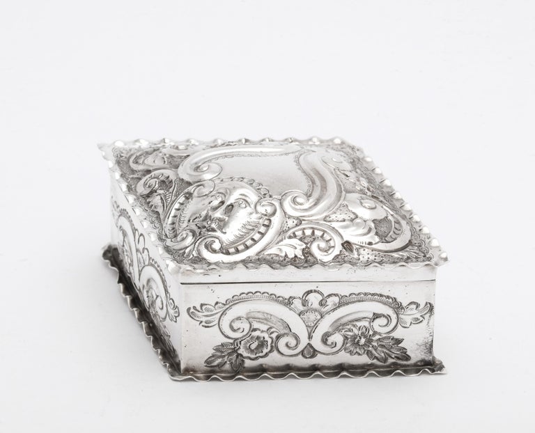 English Victorian Sterling Silver Diamond-Form Trinkets Box with Hinged Lid For Sale
