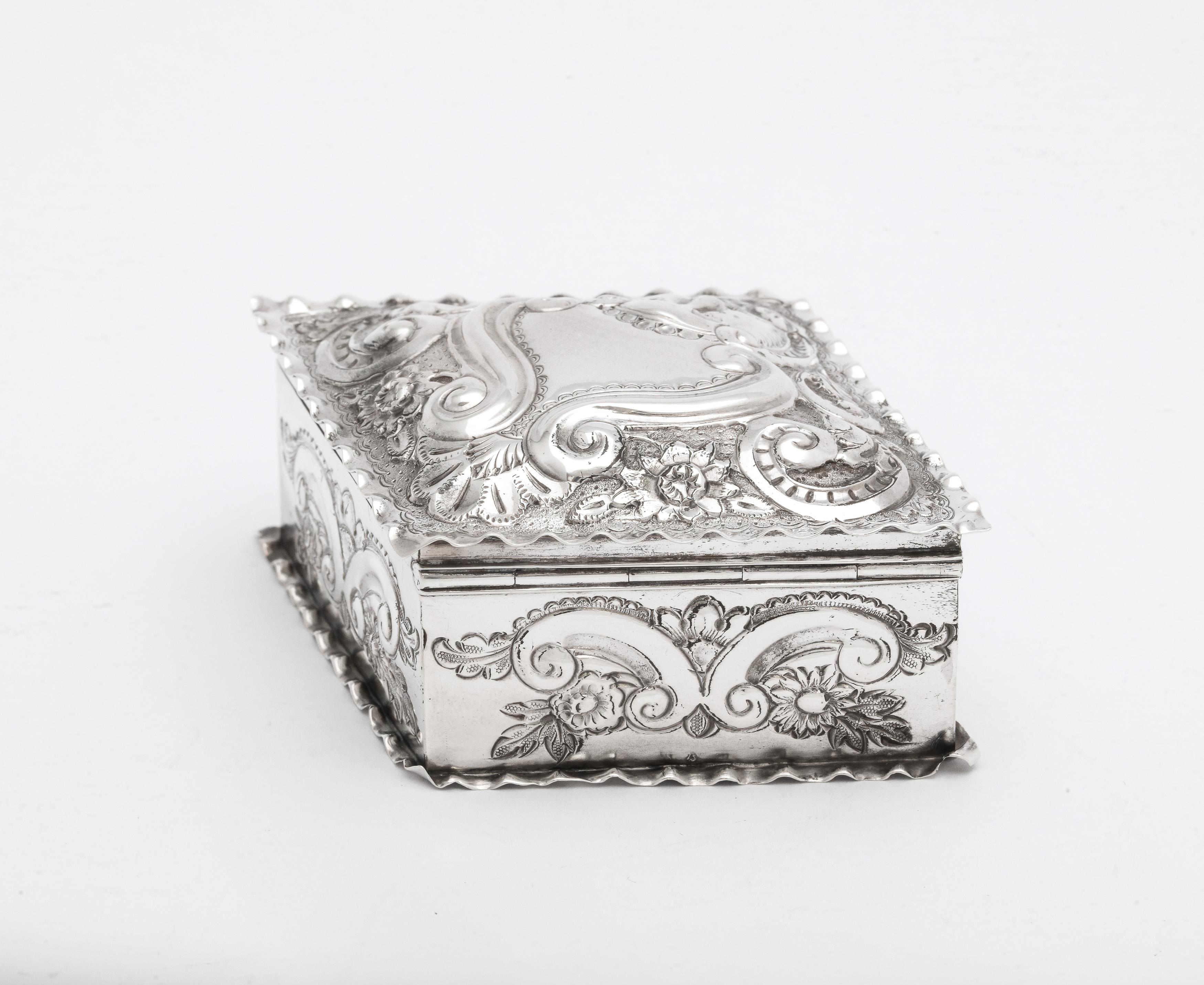 English Victorian Sterling Silver Diamond-Form Trinkets Box with Hinged Lid