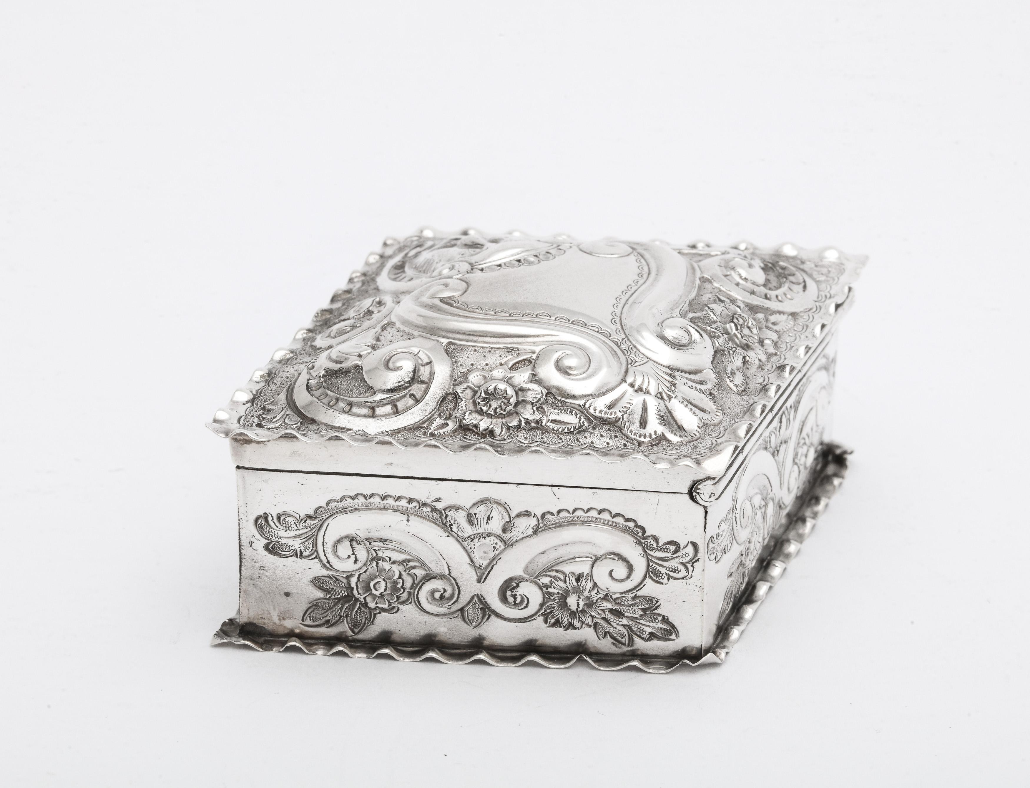 Gilt Victorian Sterling Silver Diamond-Form Trinkets Box with Hinged Lid