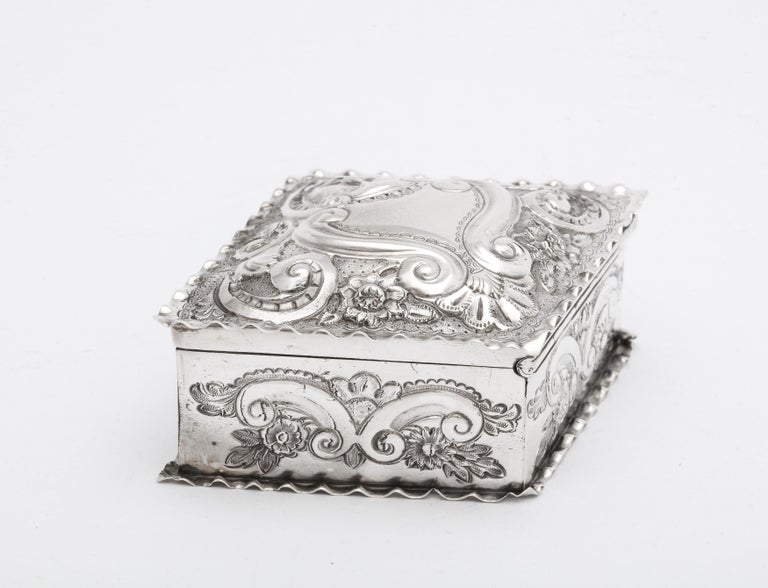Late 19th Century Victorian Sterling Silver Diamond-Form Trinkets Box with Hinged Lid For Sale