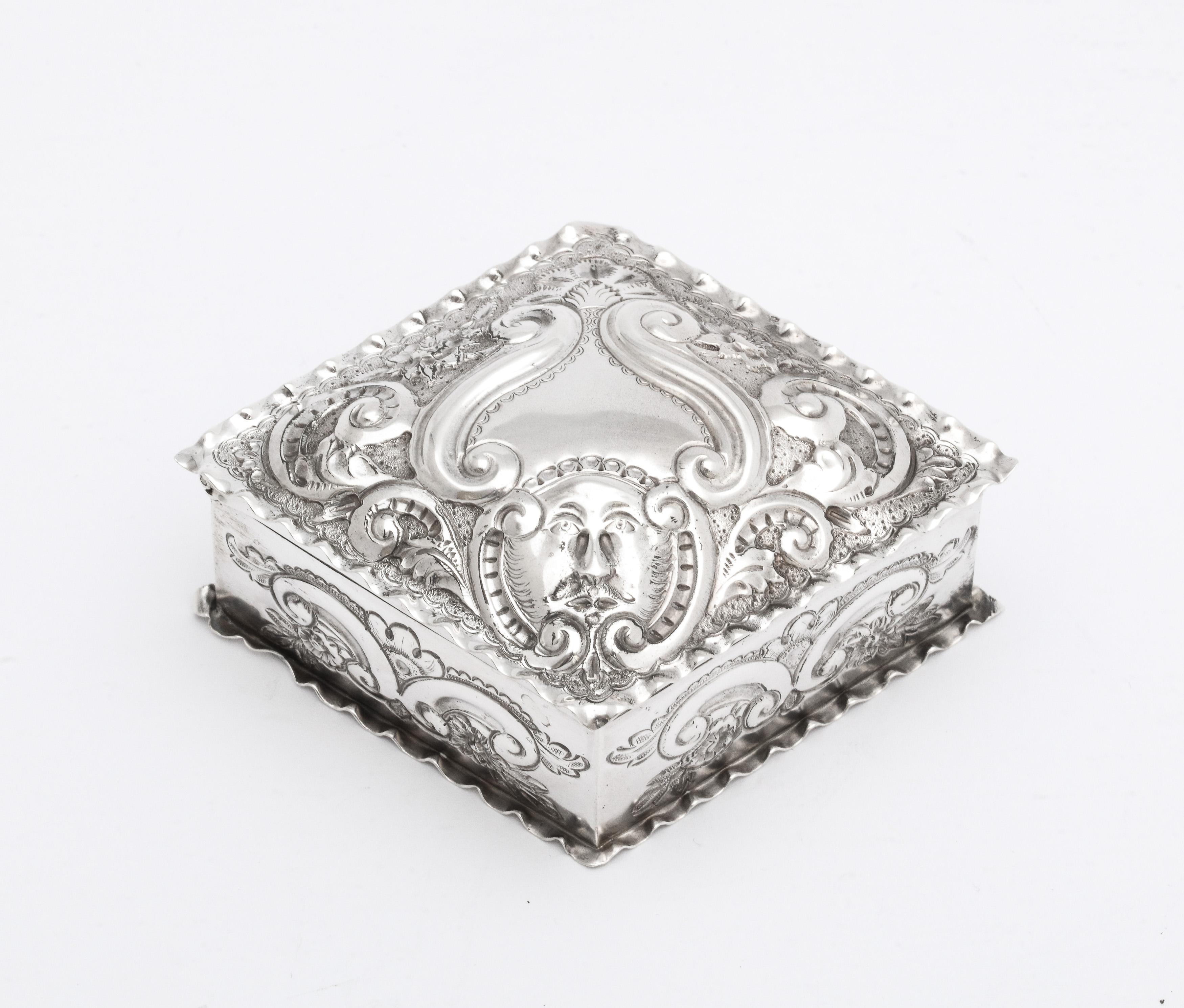 Victorian Sterling Silver Diamond-Form Trinkets Box with Hinged Lid In Good Condition In New York, NY