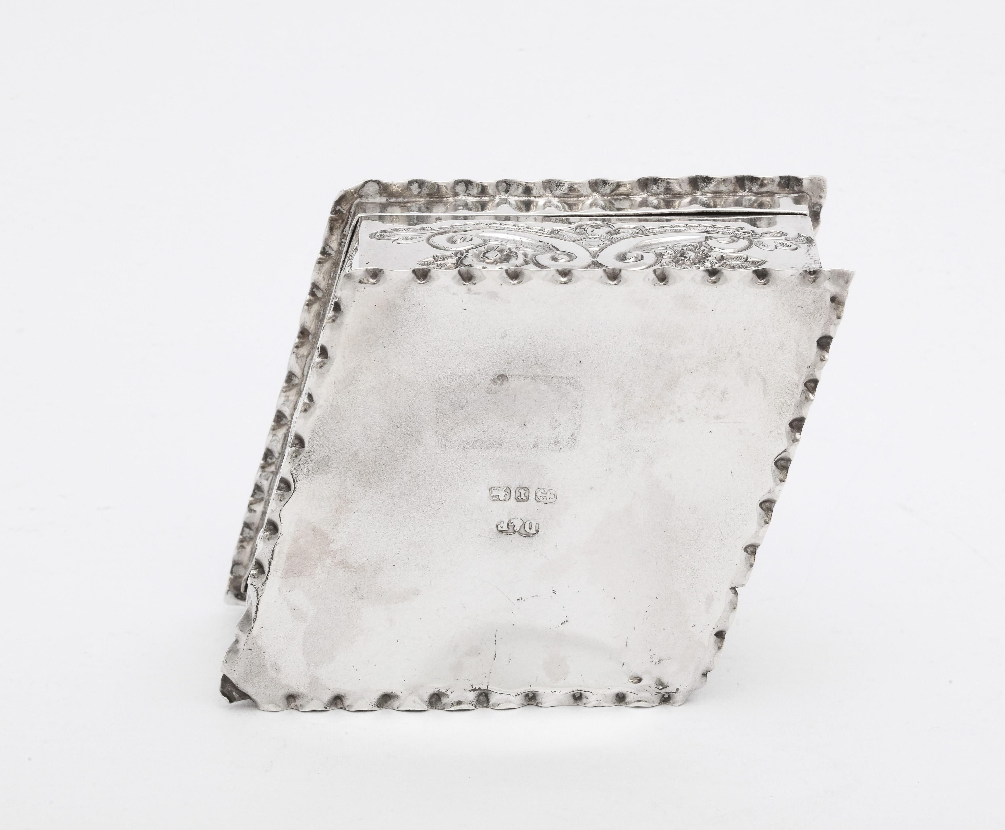 Late 19th Century Victorian Sterling Silver Diamond-Form Trinkets Box with Hinged Lid