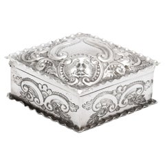Victorian Sterling Silver Diamond-Form Trinkets Box with Hinged Lid