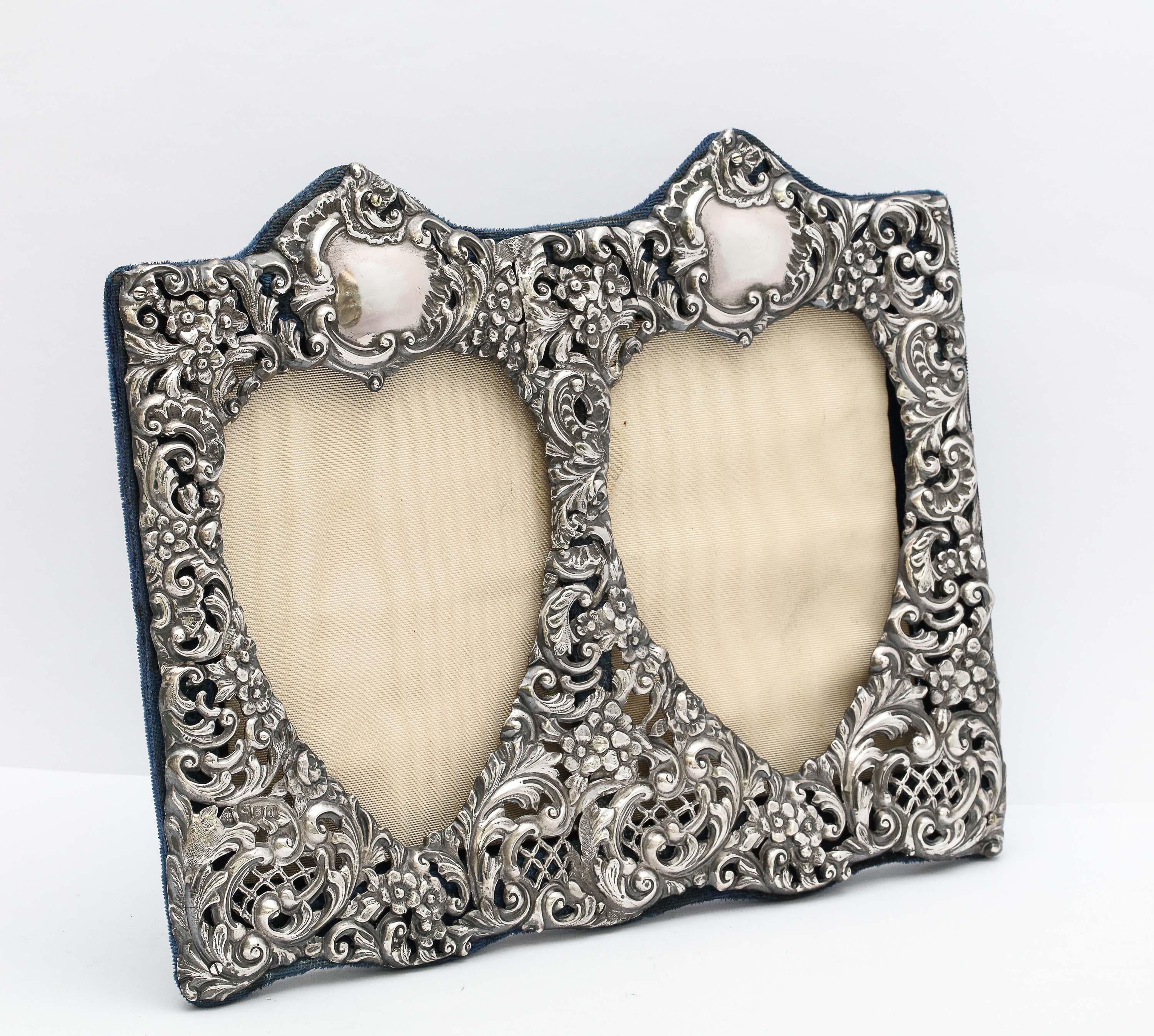 Victorian Sterling Silver Double Heart Picture Frame - Gibson & Langman 7