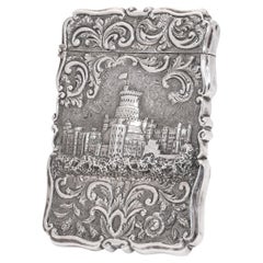 Victorian sterling silver embossed card case, featuring Windsor castle