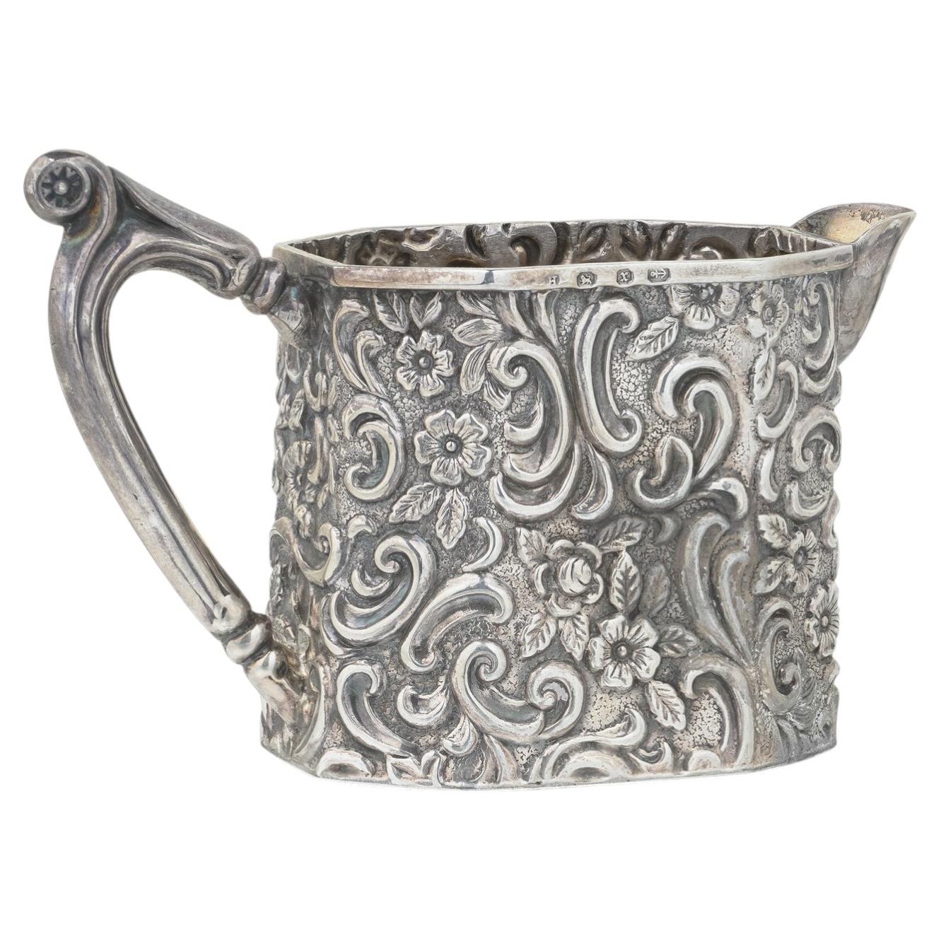 Victorian Sterling Silver Embossed Cream Jug, Birmingham 1897