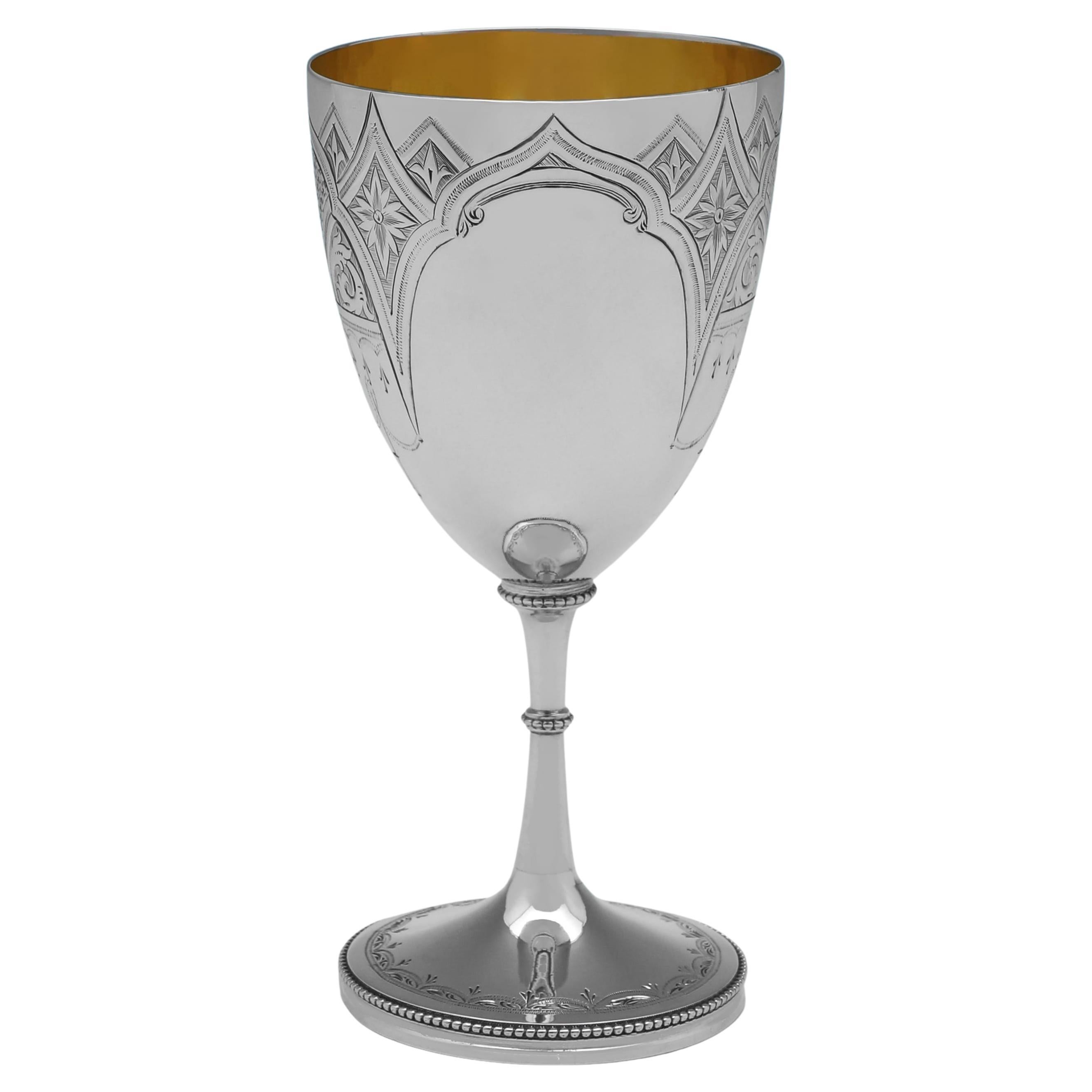 Victorian sterling silver engraved goblet hallmarked in 1869 by George Unite For Sale