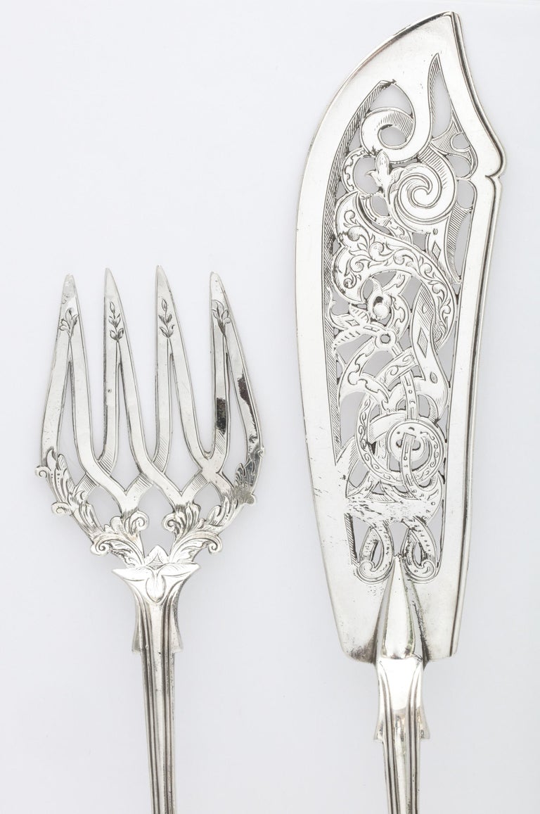 Victorian Sterling Silver Fish Serving Set For Sale at 1stDibs