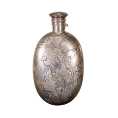 Antique Victorian Engraved Sterling Silver Flask
