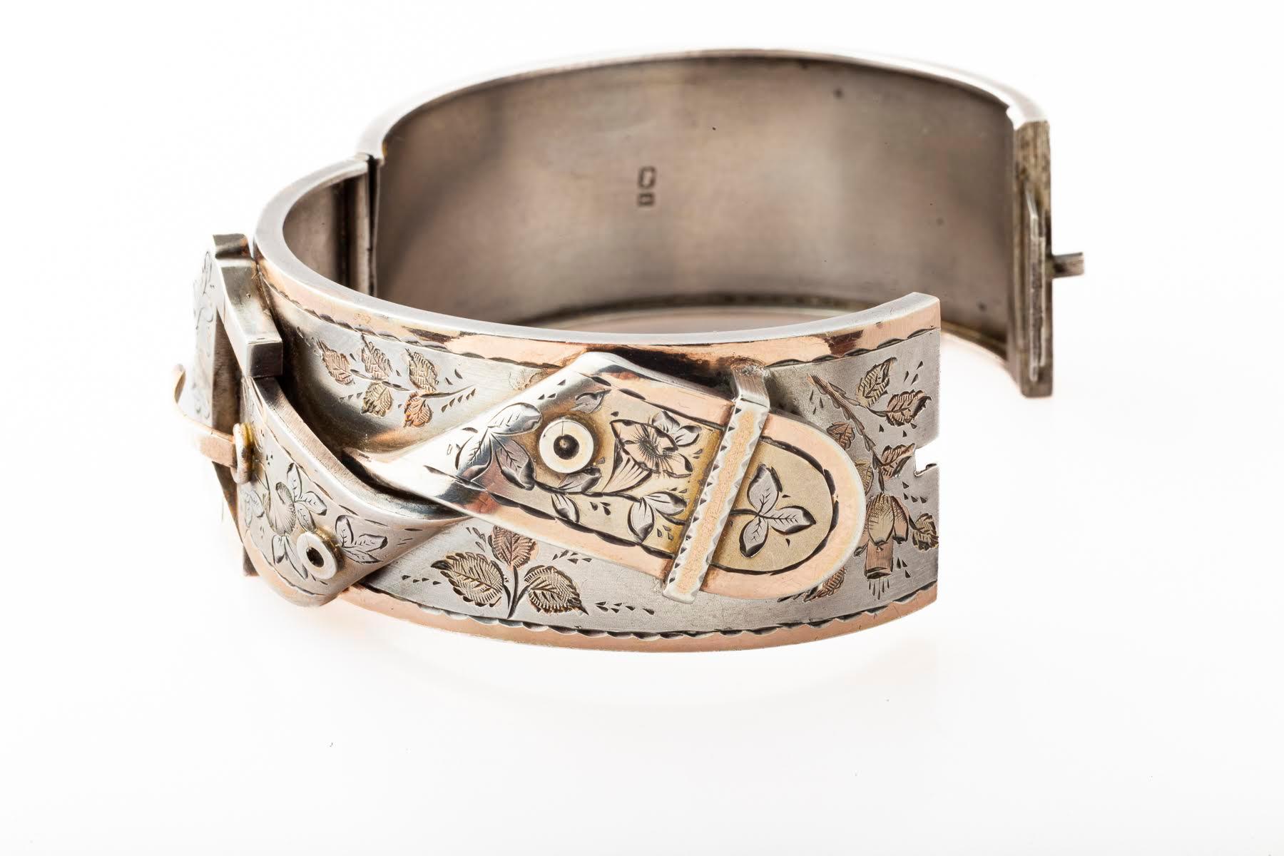da uomo o donna Bracciale vittoriano con fibbia Foldes in argento sterling in vendita