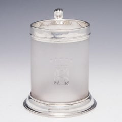 Victorian Sterling Silver & Frosted Glass Tankard London, 1855
